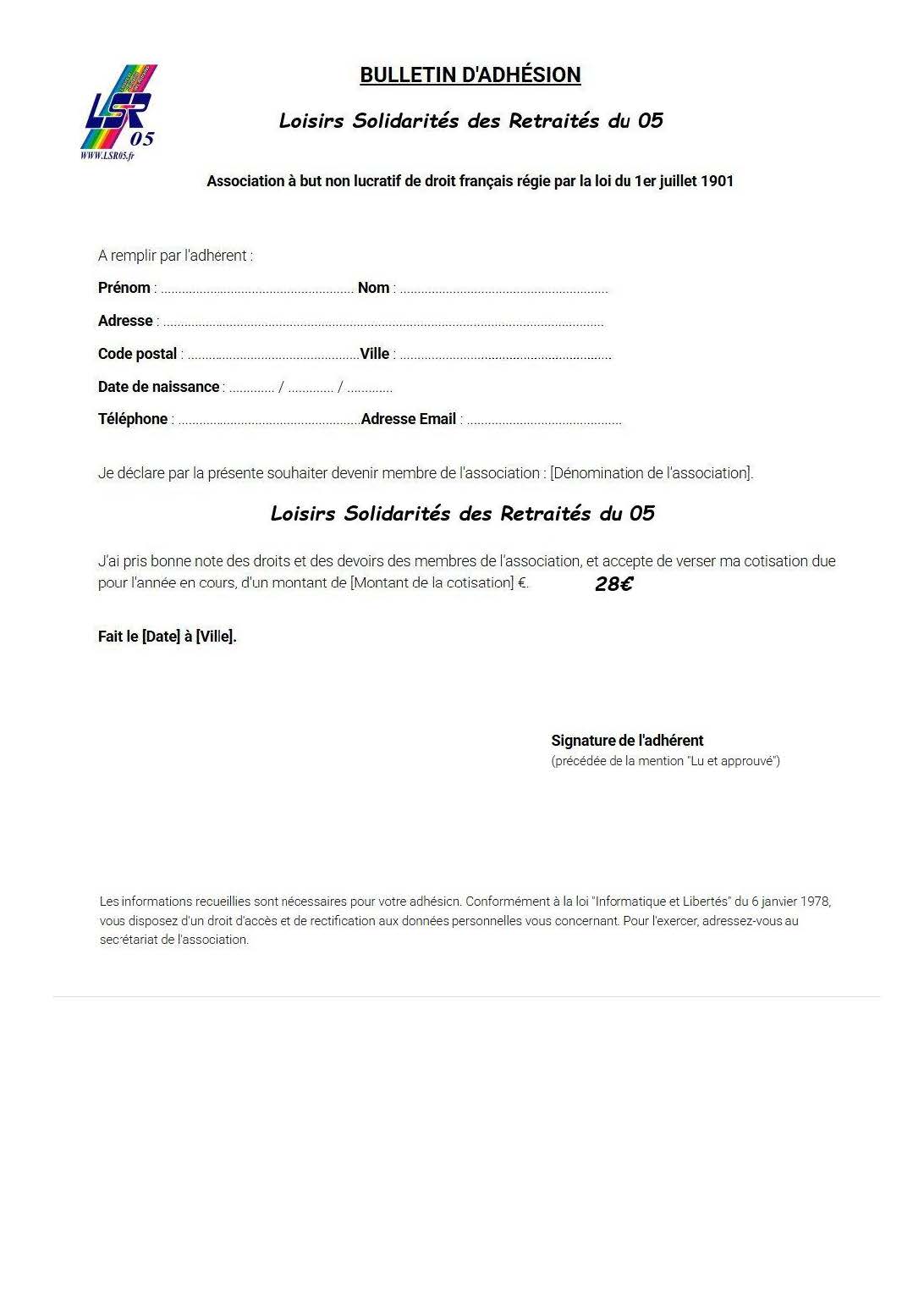 Bulletin d'adhésion