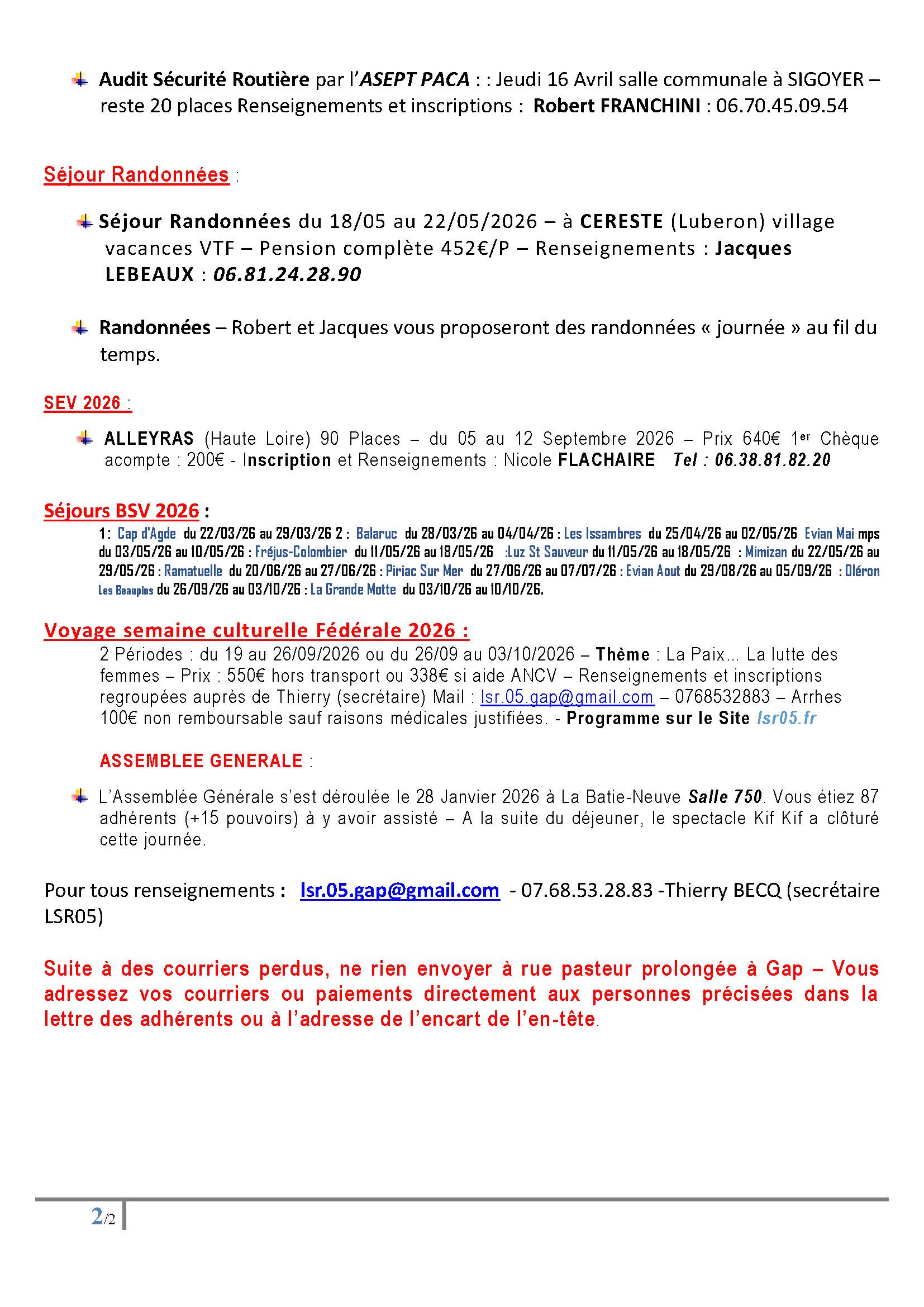 Lettre adhérent Février 2026 Page 2