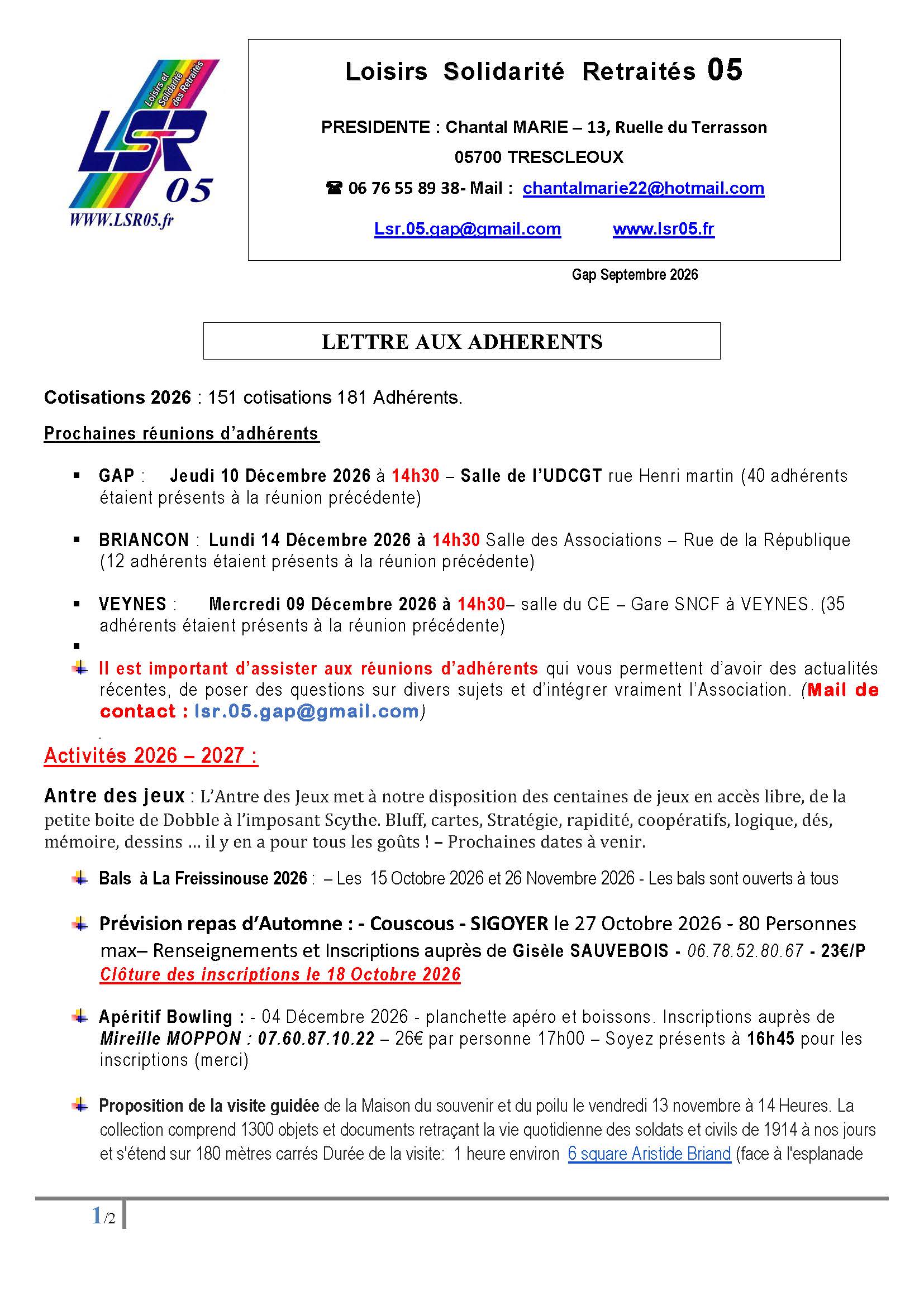Lettre adhérent Septembre 2026 Page 111