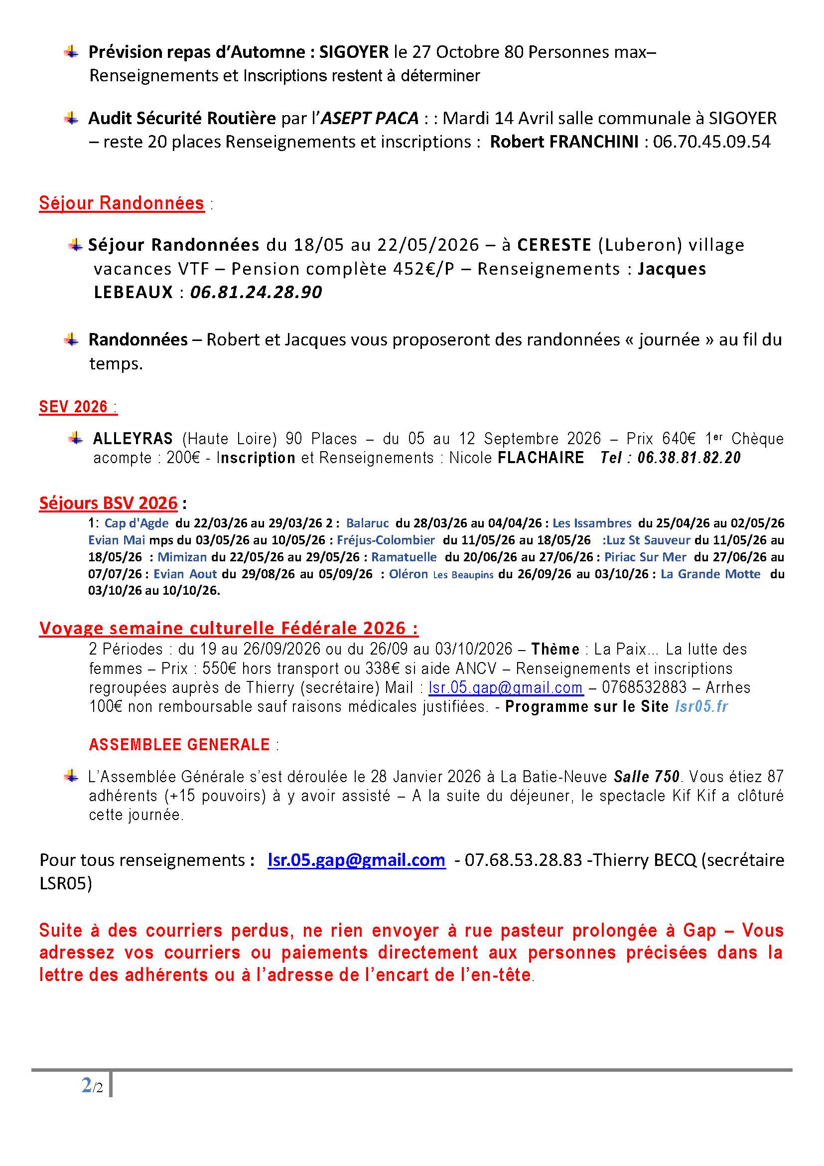 Lettre adhérents Février 2026 Page 2