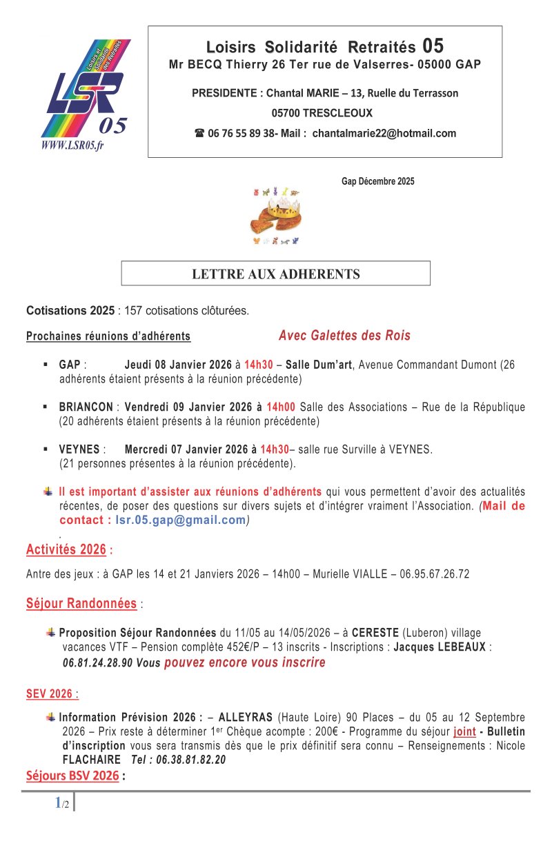 Lettre des Adherents Décembre 2025 Page 1 2